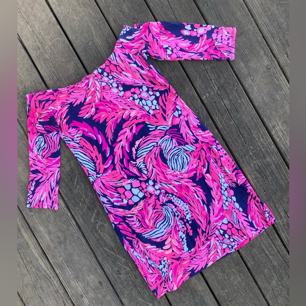 Lilly Pulitzer Off-the-Shoulder Laurana Dress in Bright Navy A Jungle in Here